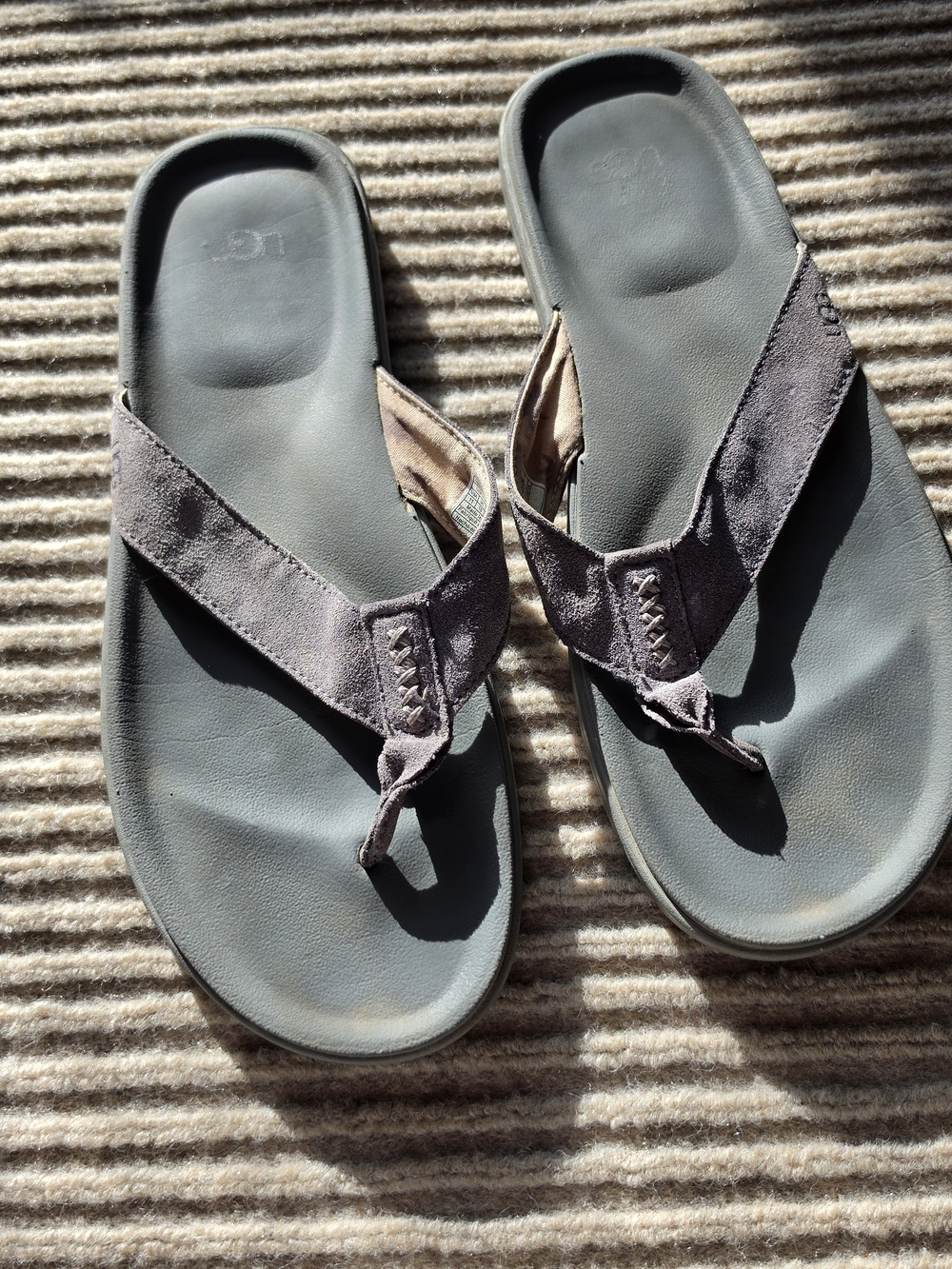 UGG Mens Seaside Flip Flops Gray Suede Leather Sandals Size 11